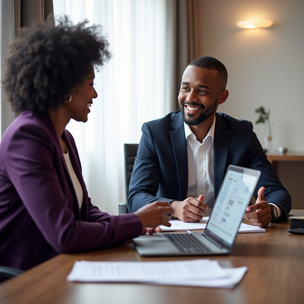 Beratungsgespräch beim Onboarding mit Laptop und Dokumenten