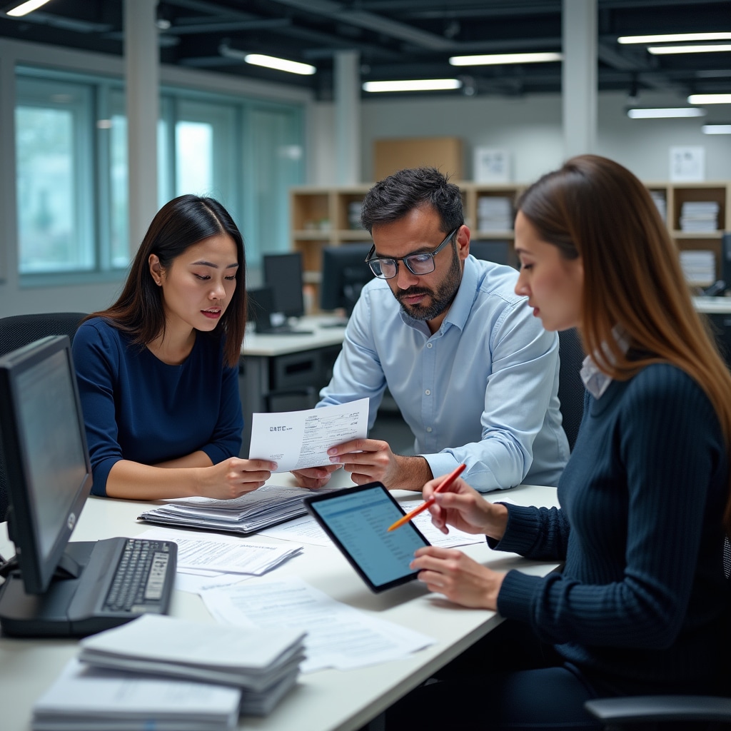 Professionelles Team bei der Verarbeitung und Digitalisierung von Geschäftsbelegen